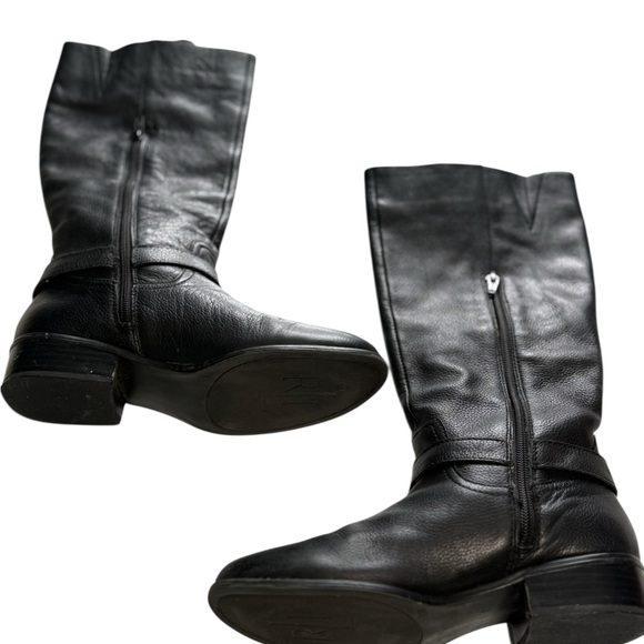Lauren Ralph Lauren McLeod Black Pebbled Leather Riding Boots Harness Buckle 6B - Picture 10 of 16